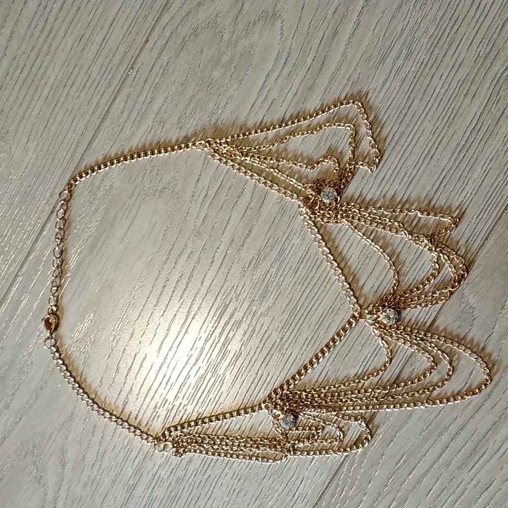 Gold drape crystal detail chooker necklace